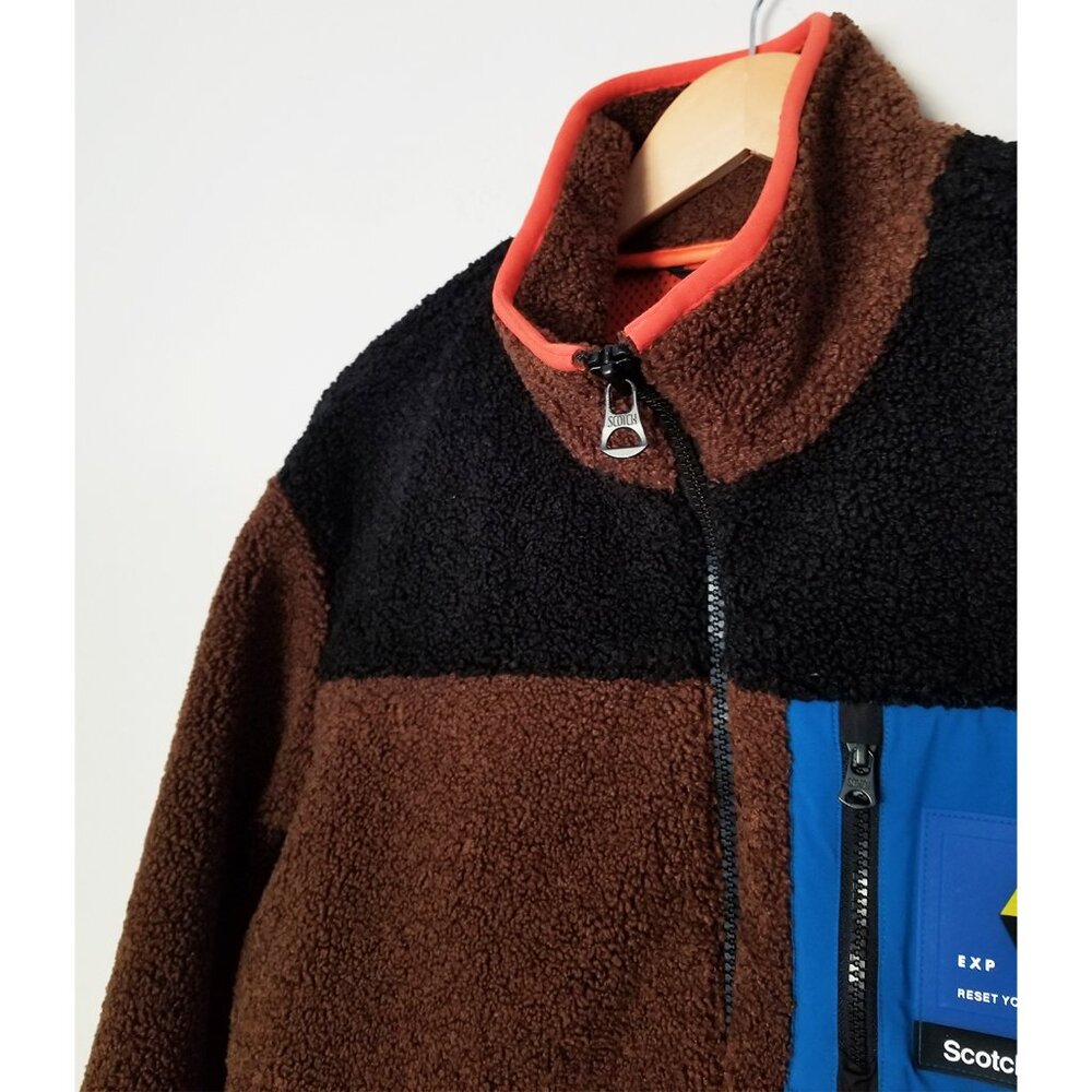 Scotch & Soda Zip-Up Color Block Teddy Fleece Jacket Brown Black Men's M $195 - Picture 10 of 16